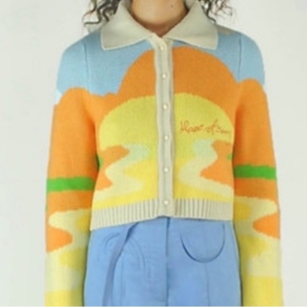 House of Sunny Sunset Cardigan - Blue, Orange, Yellow, Green